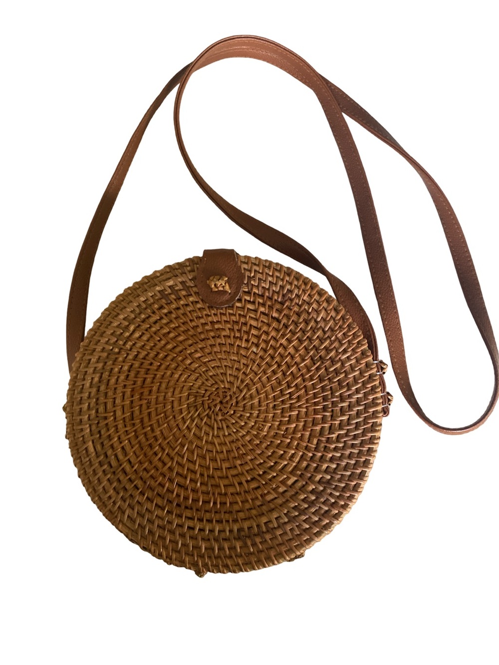 Round Woven Straw Crossbody Bag - Brown-NWOT